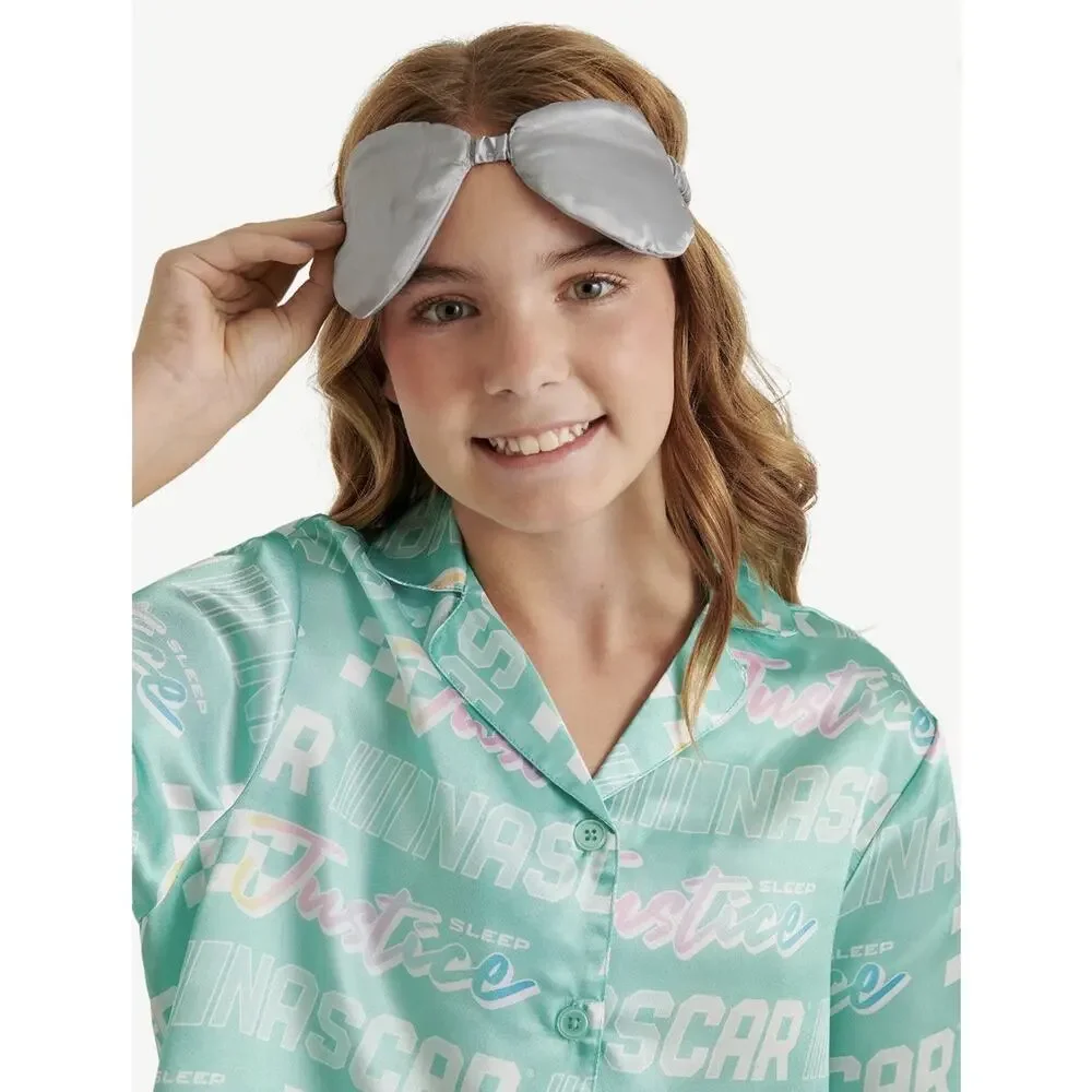 NWT NASCAR + Justice Girls S(7/8) Pajama Lounge 3pc Shorts Shirt Mask Sleep Set